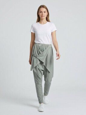 Mia Inspiration Sage Green Drop Crotch Wrap Harem Cotton Boho Pants Size S/M